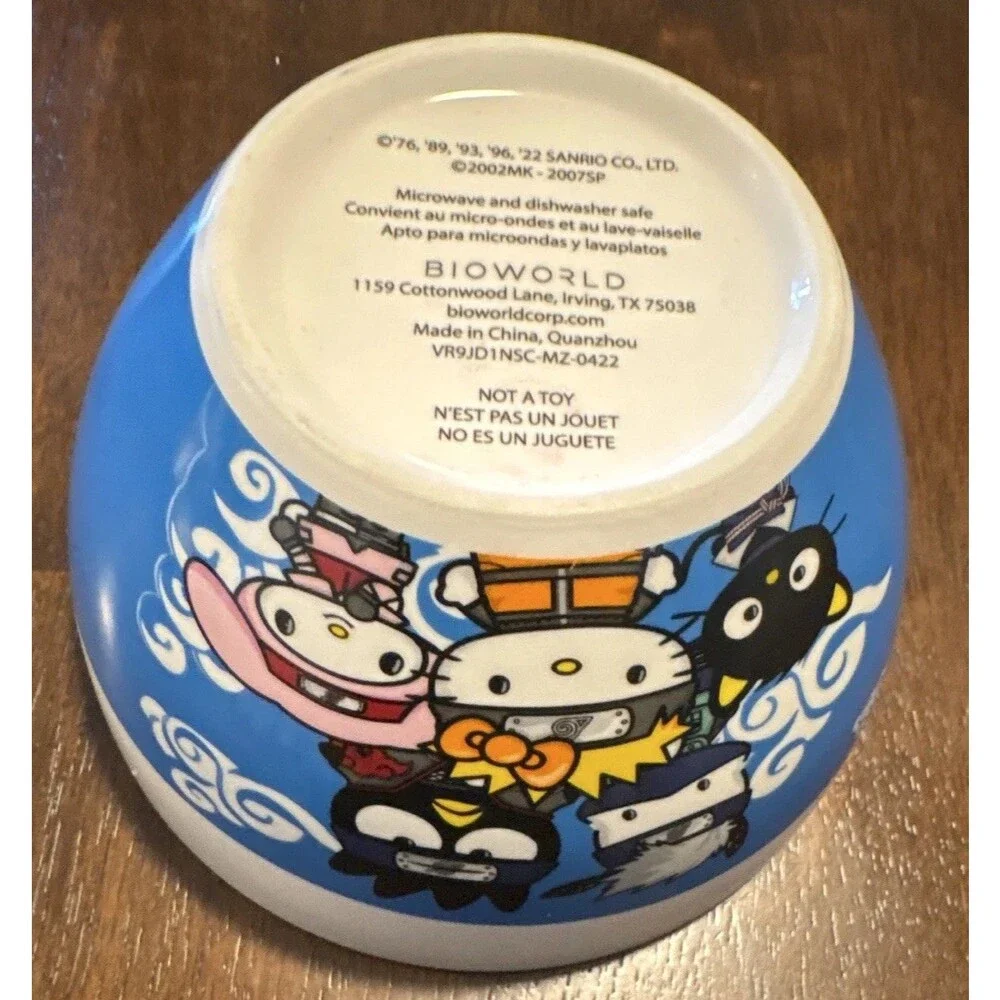 2002 Naruto Shippuden X Hello Kitty And Friends Ceramic Ramen Bowl Blue & White